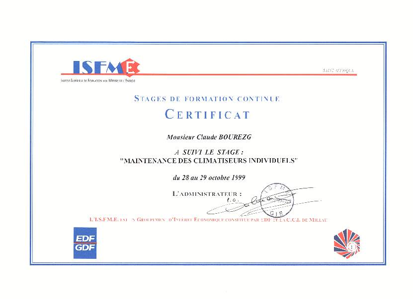 copie du certificat de choix et dimensionnement des climatiseurs individuels